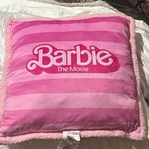 Barbie 24”x24” Pink Striped Pillow fleece under side euc like new soft fluffy
